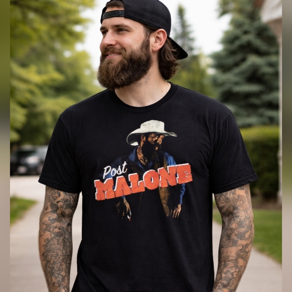Post Malone Black Short Sleeve Graphic Tee with Red Logo